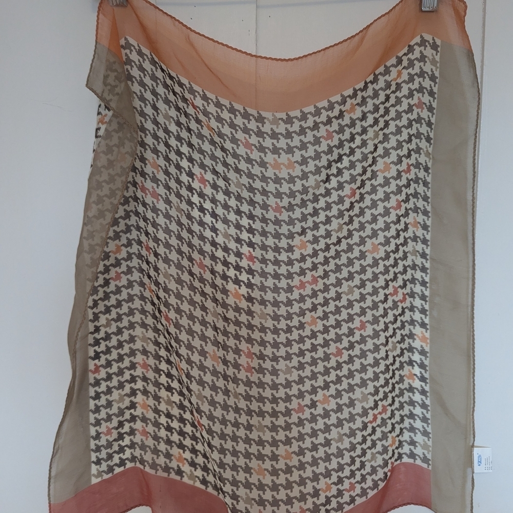 Vintage Scarf Houndstooth Stylish Multicolor brown cream orange Asian Tag